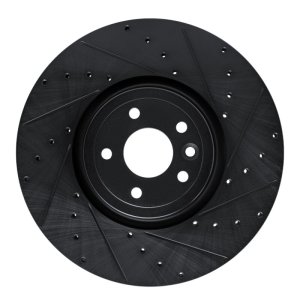 Jaguar XF Brake Rotor (1) - Front Right - R1 Concepts - Drilled & Slotted - Black - `16-`24